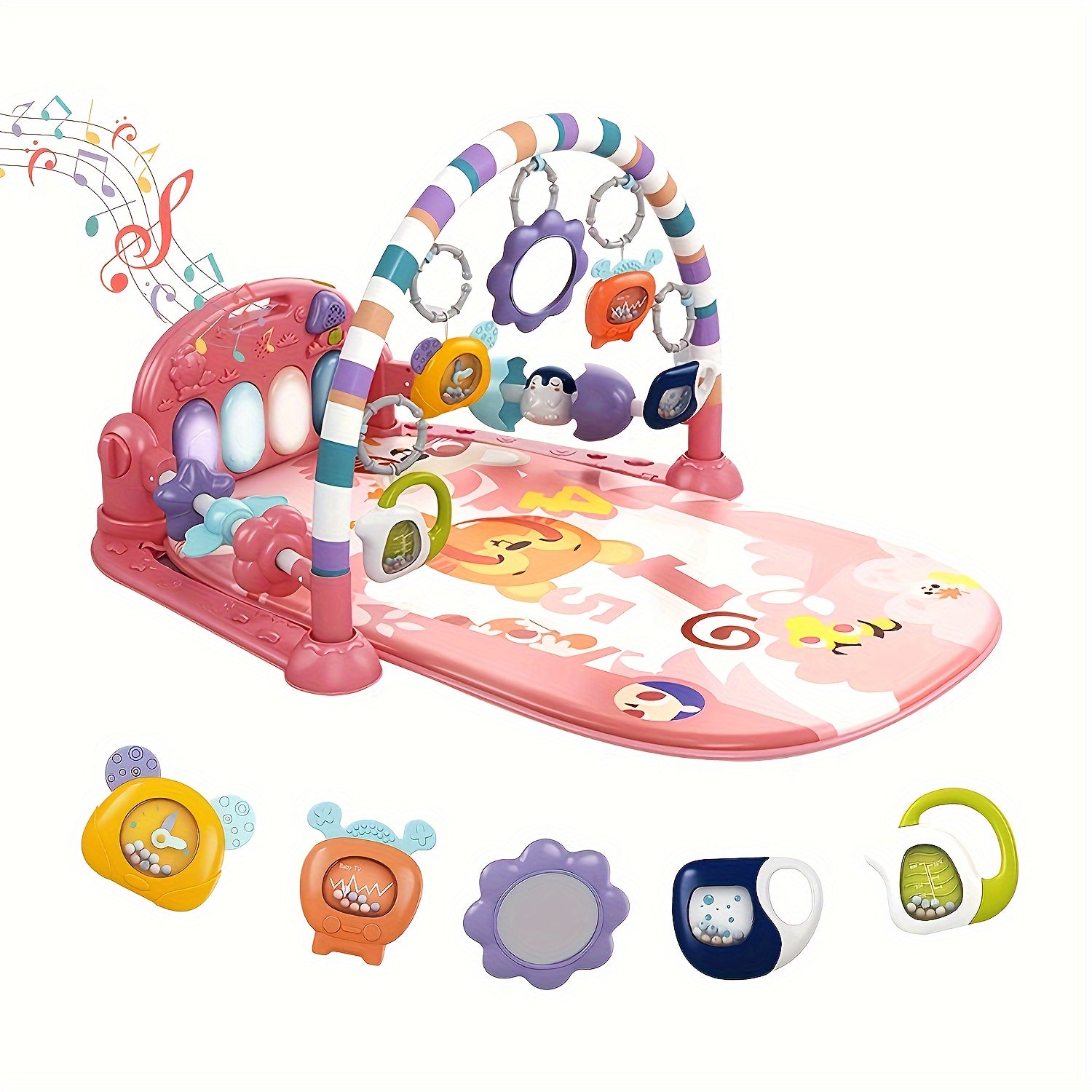 Youngsters Play Mat Youngsters Gym, Funny Play Piano Tummy Time Youngsters Activity Gym Mat with 5 Youngsters Learning Sensory Youngsters Toys, Music And Lights Boy & Girl Gifts for Youngsters Youngsters 0 to 3 6 9 12 Months
