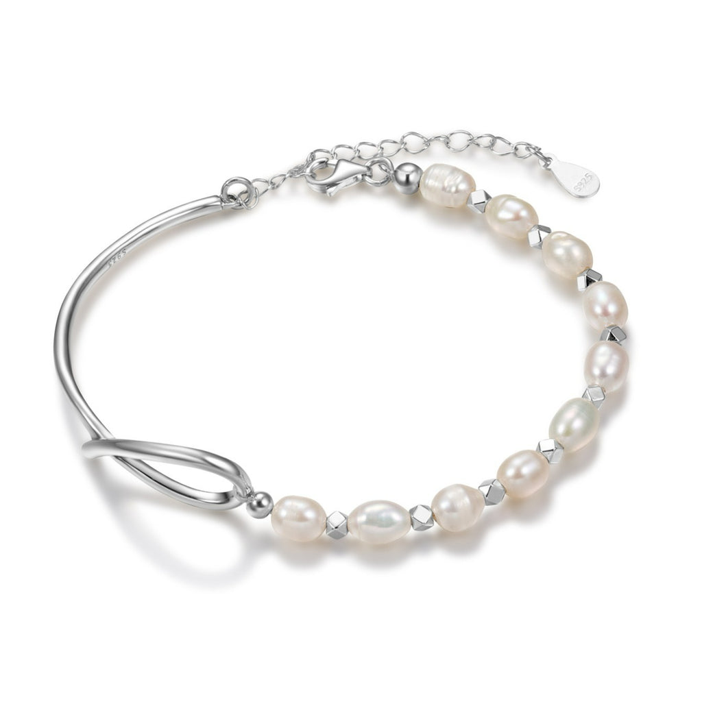 925 Sterling Silver Bracelet For Women Natural Pearl Bangle Elegant Decor Bracelet For Wedding