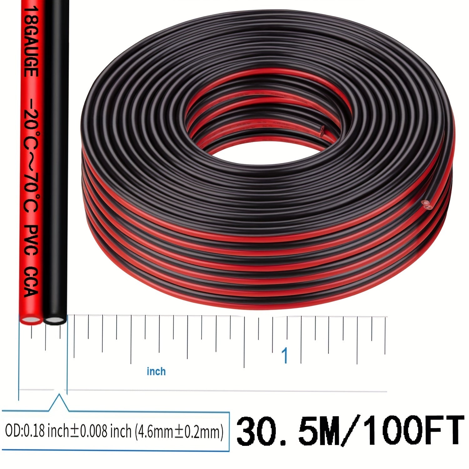 1pc 12 Gauge Twin Conductor Wire, 110V/220V Metal Electrical Cable, Red and Black PVC Insulated Copper Clad Aluminum Extension Cord for High Powered Speakers, LED, Automotive - No Battery Required