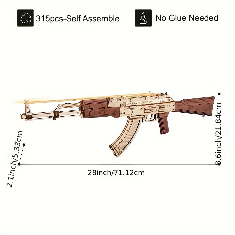 3D Puzzles for Adults, Wooden 3D Puzzle AK47 Model Rubber Band Gun Model Building Kits for Adult, DIY Wood Crafts Cool Toys Gifts Hobbies for Men Women, LQ901 Justice Guard