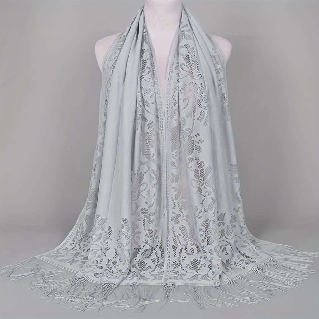 Ladies Women's Floral Lace Scarf Shawl With Tassels, Soft Mesh Fringe Wraps Bridal Shawl For Wedding Evening Party Dresses