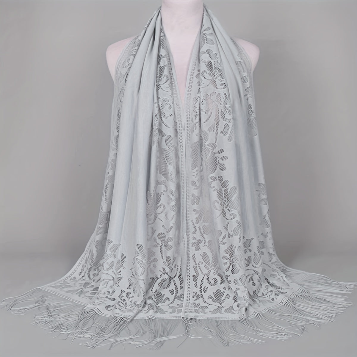 Ladies Women's Floral Lace Scarf Shawl With Tassels, Soft Mesh Fringe Wraps Bridal Shawl For Wedding Evening Party Dresses
