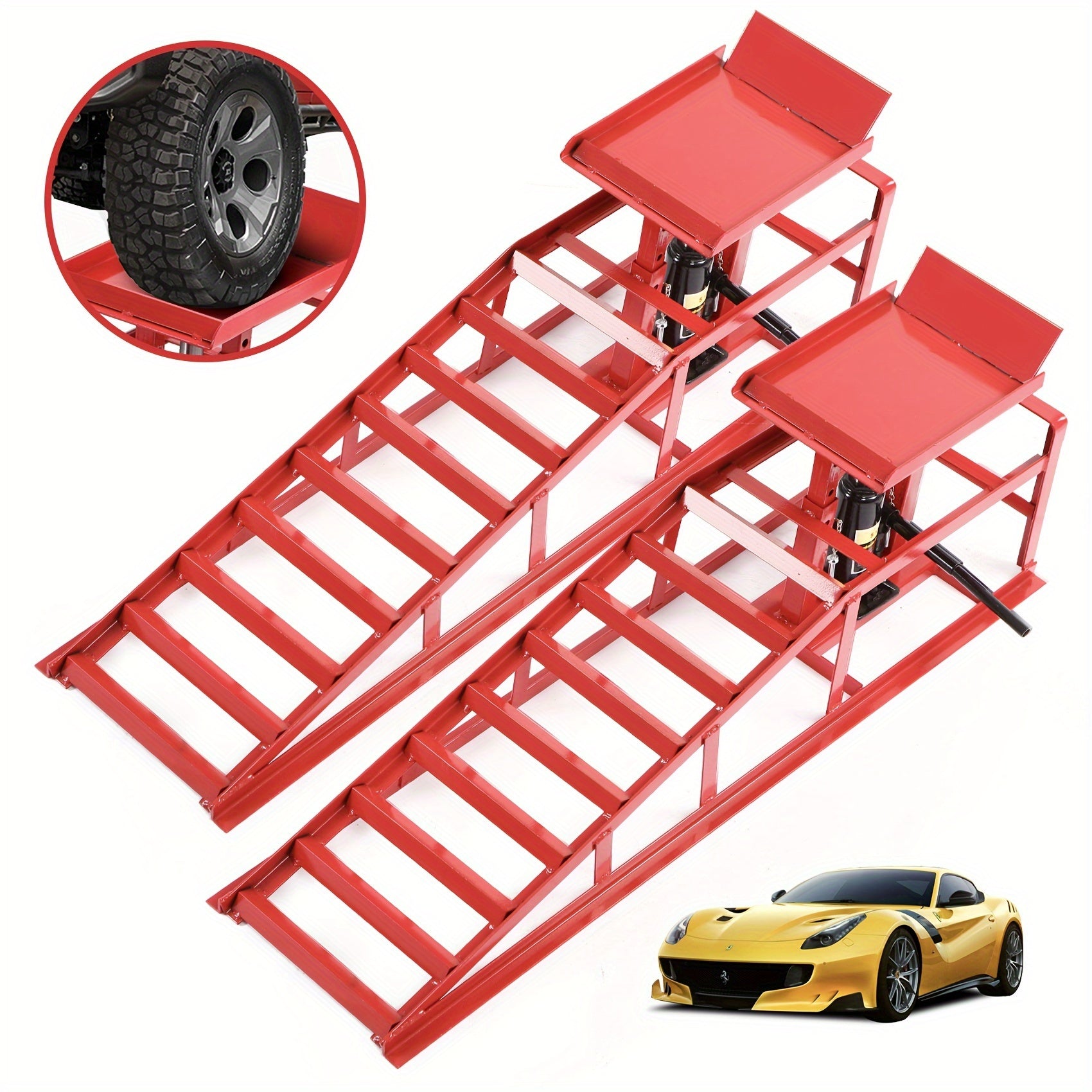 [Hydraulic Car Ramps] Car Ramps 2 Pack Hydraulic High Lift Service Vehicle Ramps 5T 11023 Lbs Automotive Truck Wheel Ramps for Oil Changes with Support Jack for DIY Repair Stores Auto Beauty Stores