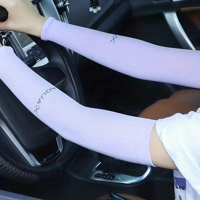 1pair Unisex Ice Silk Arm Sleeves For Summer, Outdoor Sports Sunscreen UV Protection Thin Long Gloves