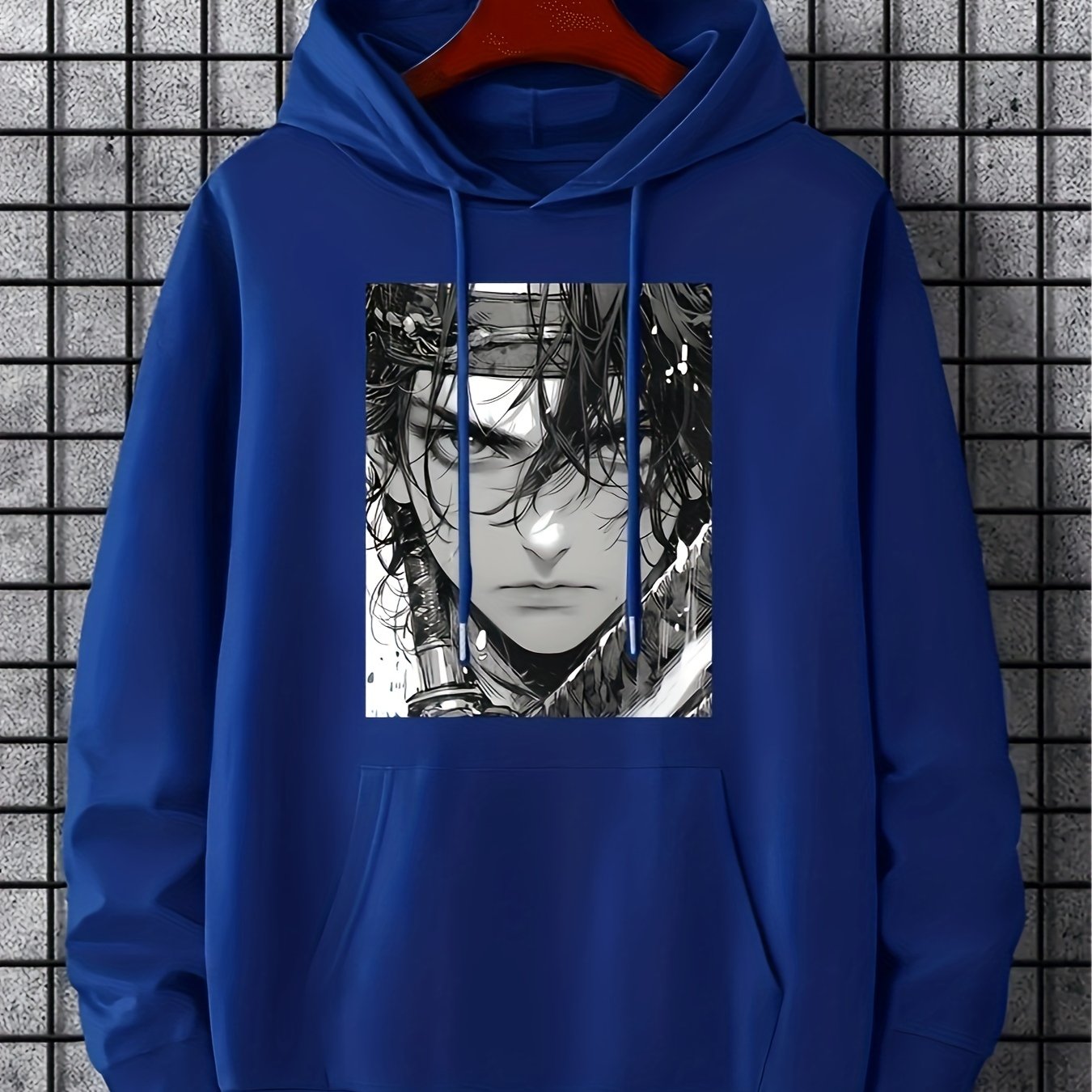 Mens Geometric Pattern Hooded Sweatshirt - Stretchy Pullover with Kangaroo Pocket, Applique Details, and Machine Washable Polyester Fabric - Casual Sports Style for Everyday Wear