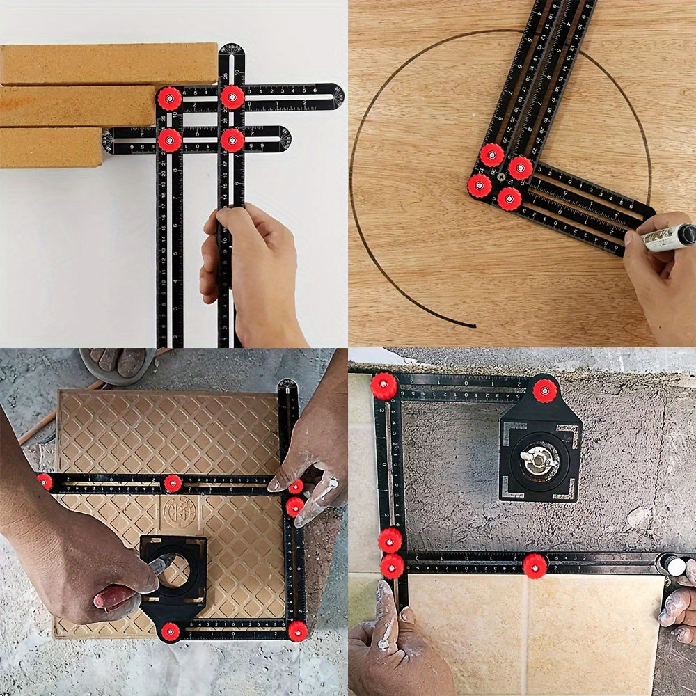 6-Fold Precision Aluminium Angle Measurer - Durable Template with Drilling Guide for DIY & Building Projects