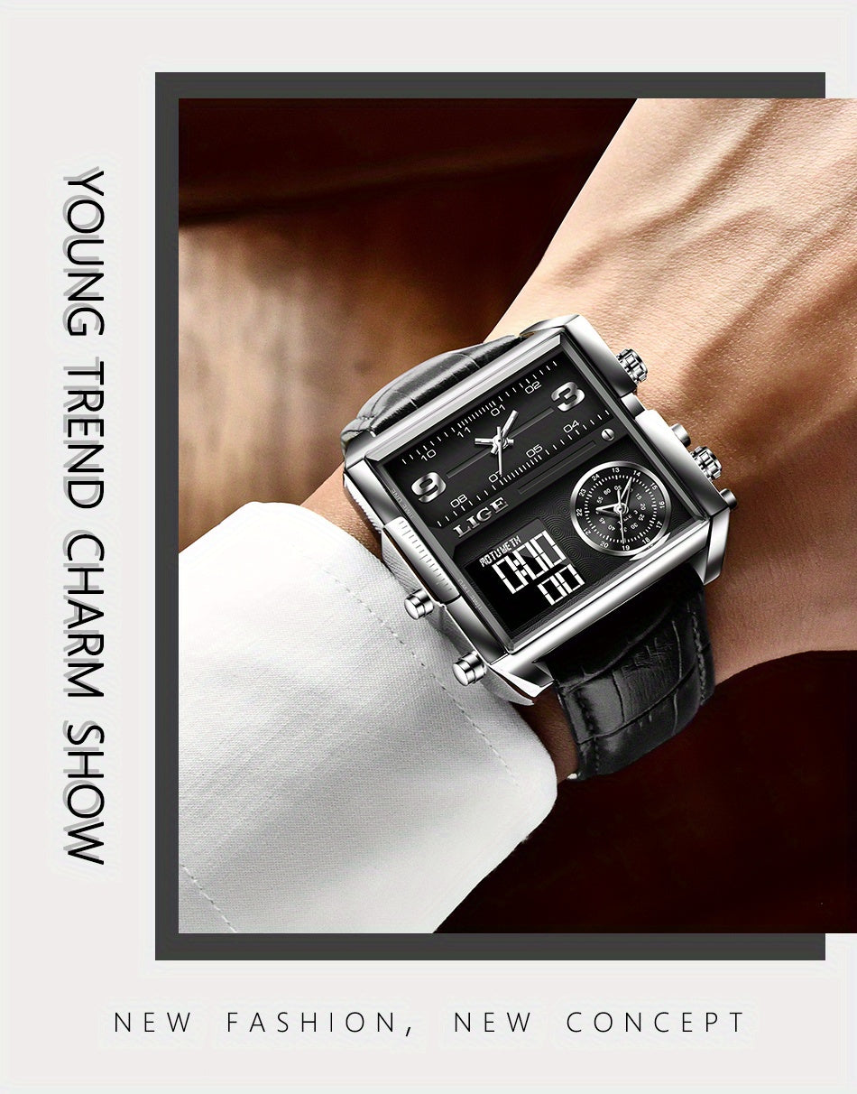 LIGE Fashion Men's Sports Square Analog Big Quartz Watch, Ideal Choice For Gifts
