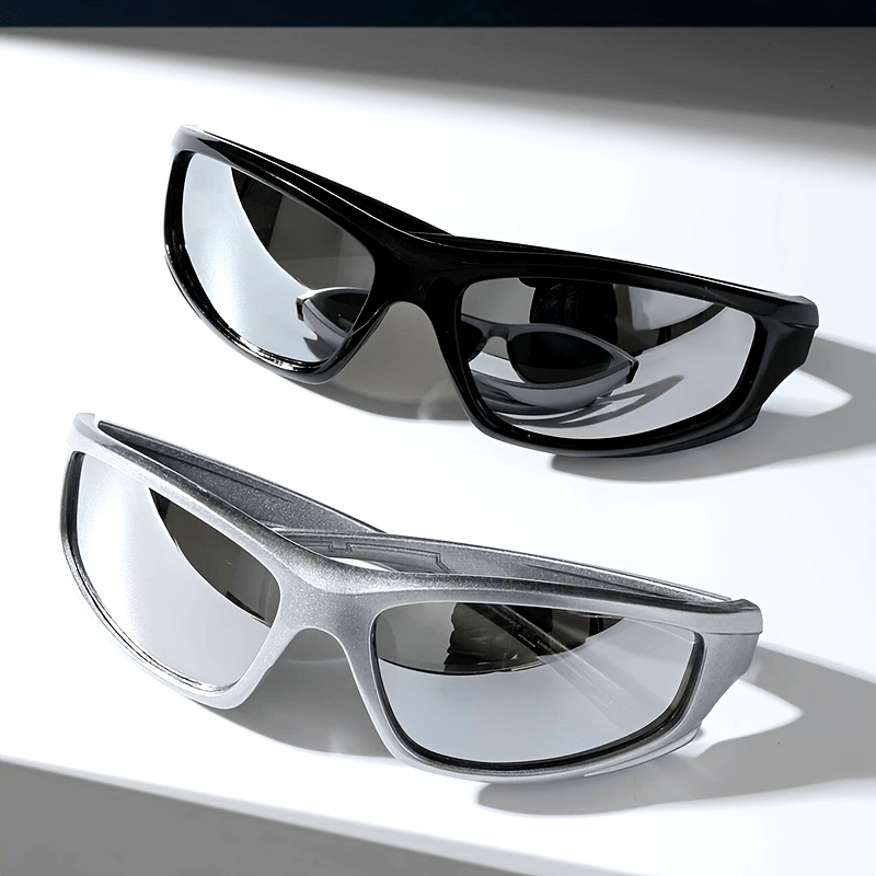 2pcs Wrap Around Sports Fashion Glasses For Women Men Y2K Mirrored Outdoor Sun Shades For Driving Hiking Travel
