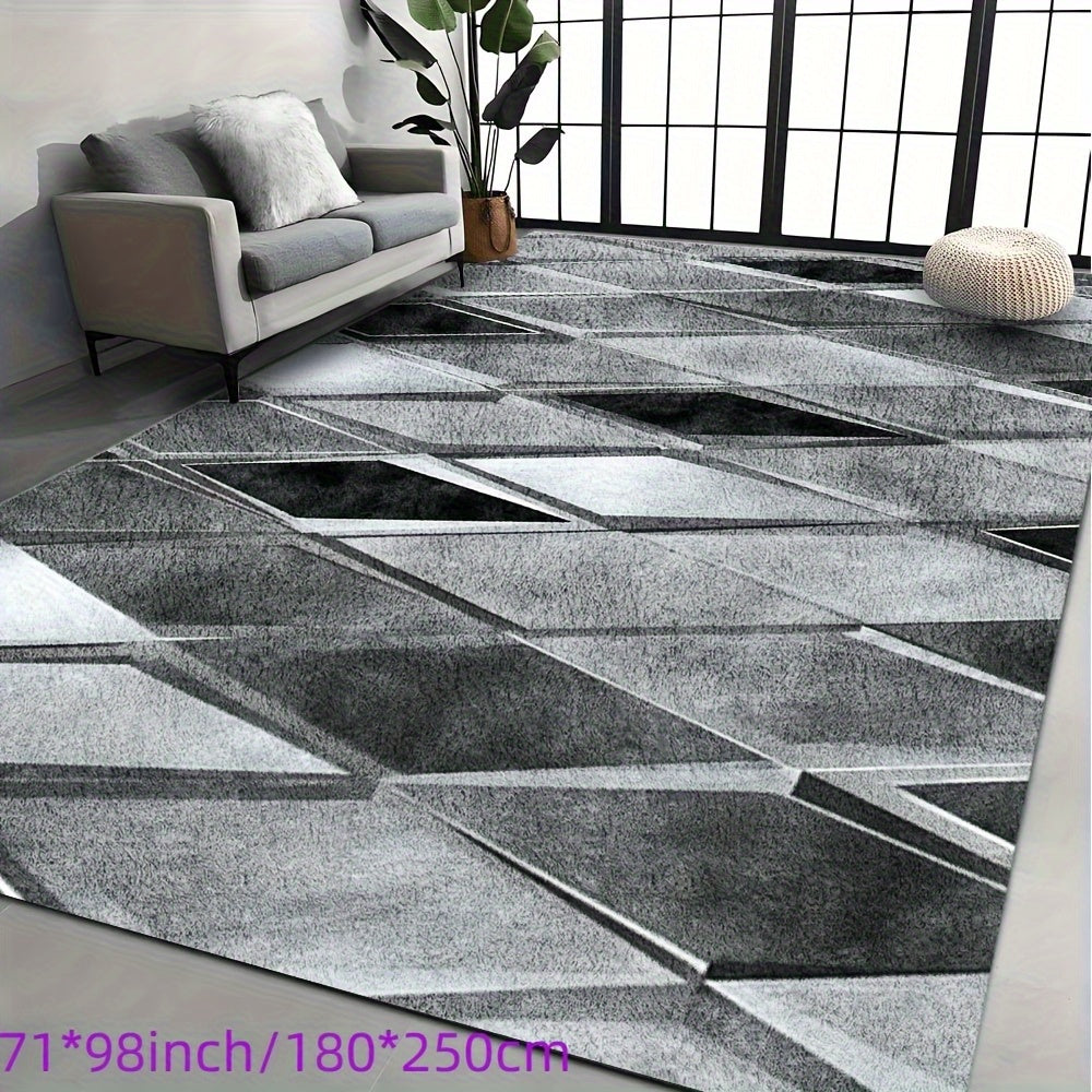 Modern Geometric Diamond Pattern Mat, Soft Non-Slip Machine Washable, Perfect for Bedroom Living Room Office and Game Room Decor, Ideal for Christmas Halloween Easter Thanksgiving and More, in Silvery Gray and Black, Rugs for
