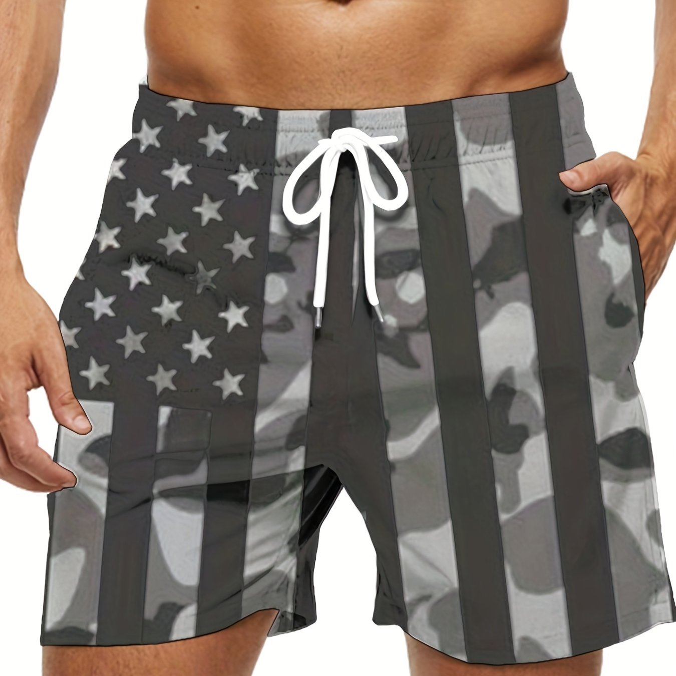 Men's Plus Size "American Flag" Graphic Shorts Beach Pants Holiday Shorts, Elastic Drawstring Sports Short Pants