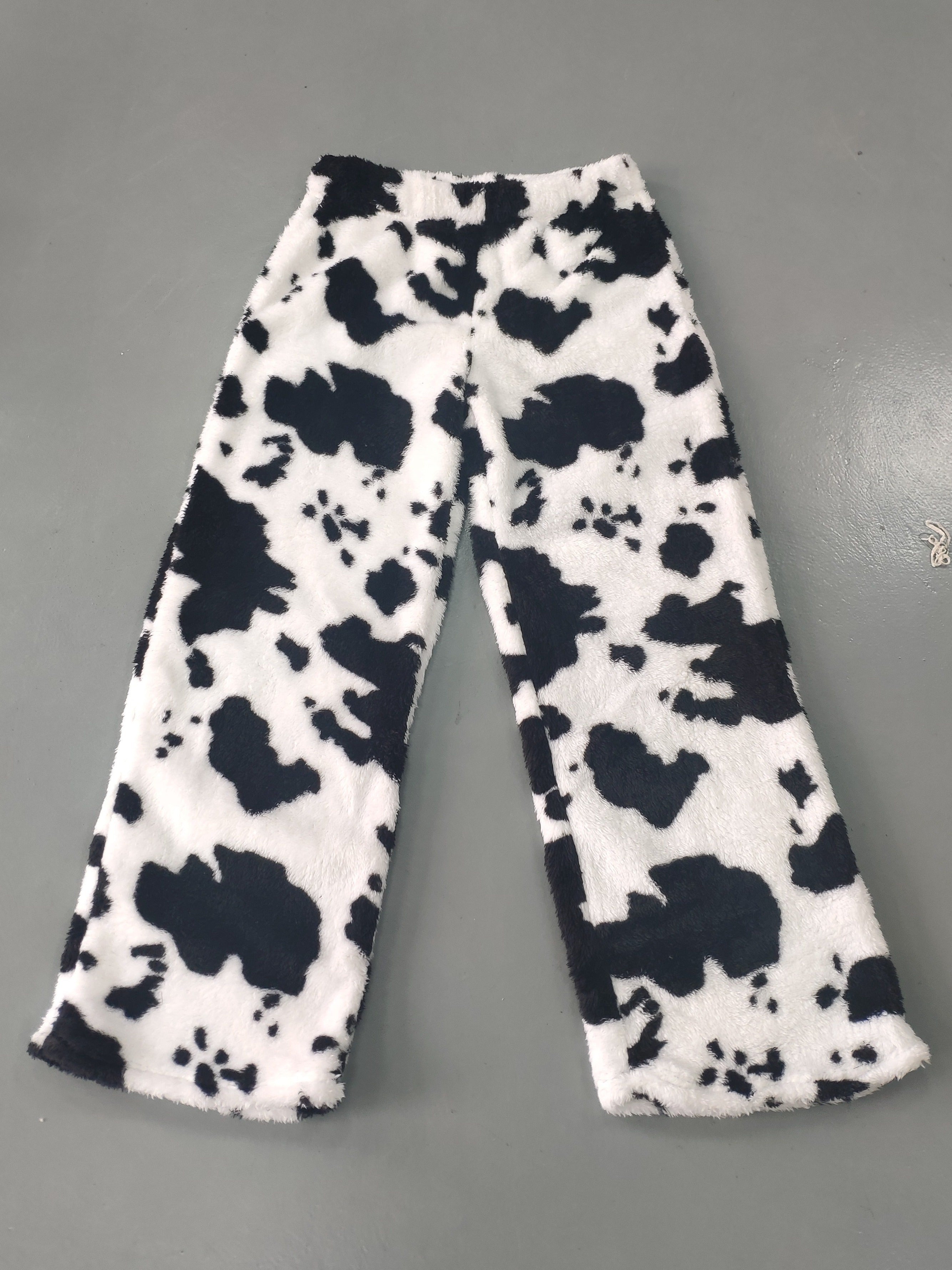 Women's Winter High-Waisted Flannel Pants With Random Print, Polyester And Spandex Blend, Machine Washable, Fashionable And Cozy