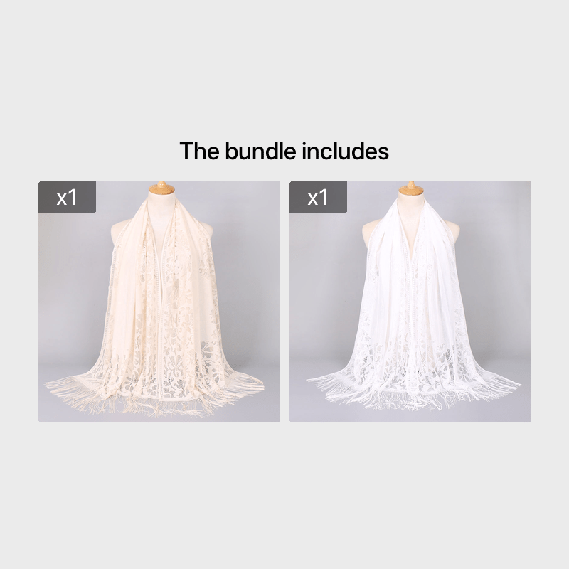 Ladies Women's Floral Lace Scarf Shawl With Tassels, Soft Mesh Fringe Wraps Bridal Shawl For Wedding Evening Party Dresses
