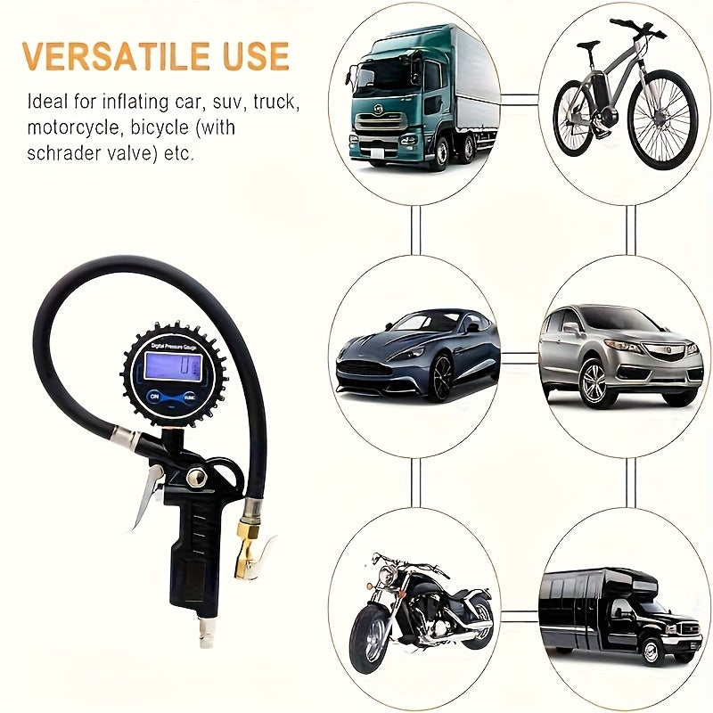Digital Tire Pressure Gauge with Inflator, 250 PSI Air Chuck and Compressor Tttachment