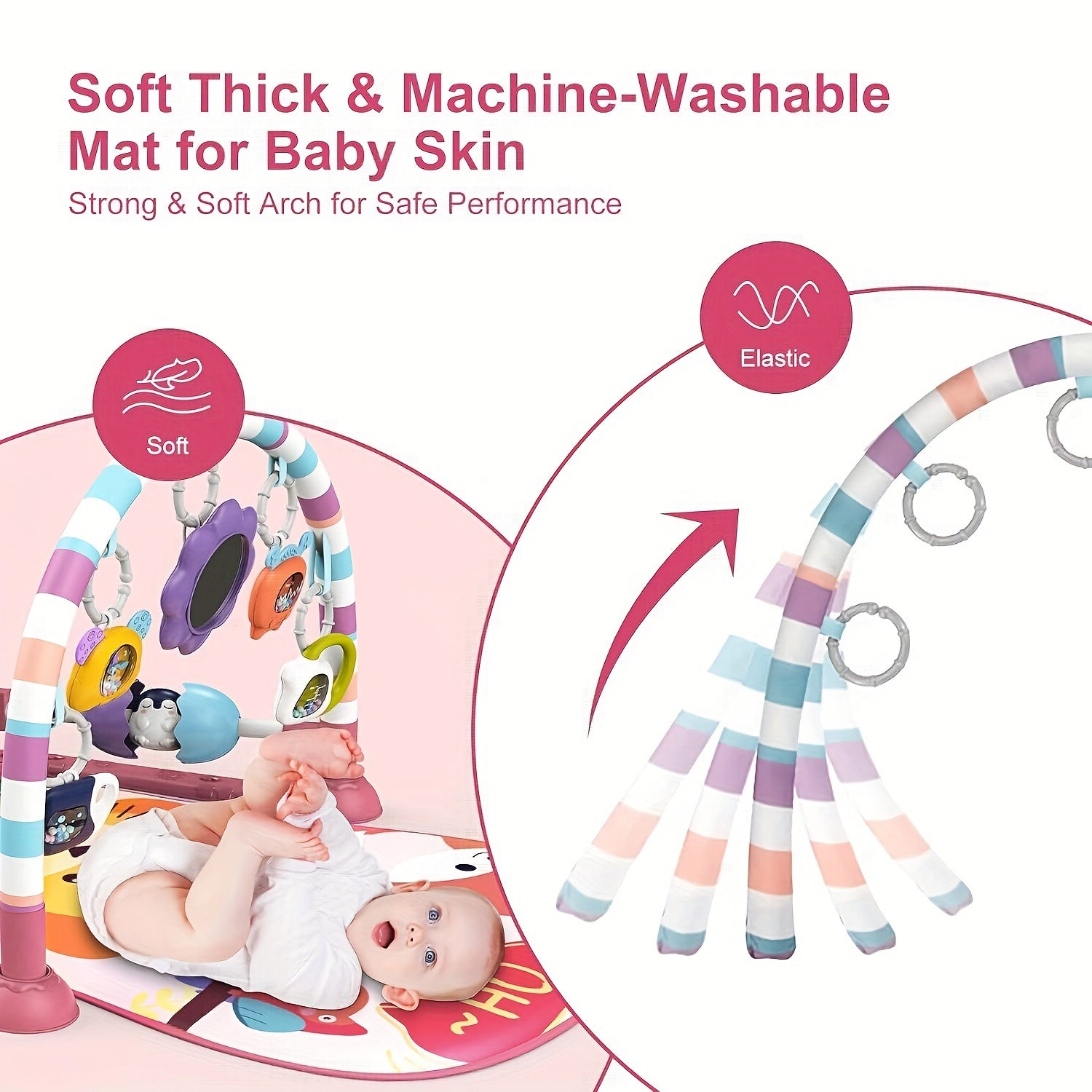 Play Game Mat, Funny Play Piano Tummy Time Activity Mat With 5 Toys & 4 Wrist Baby Rattle Socks, Boy & Girl Gifts