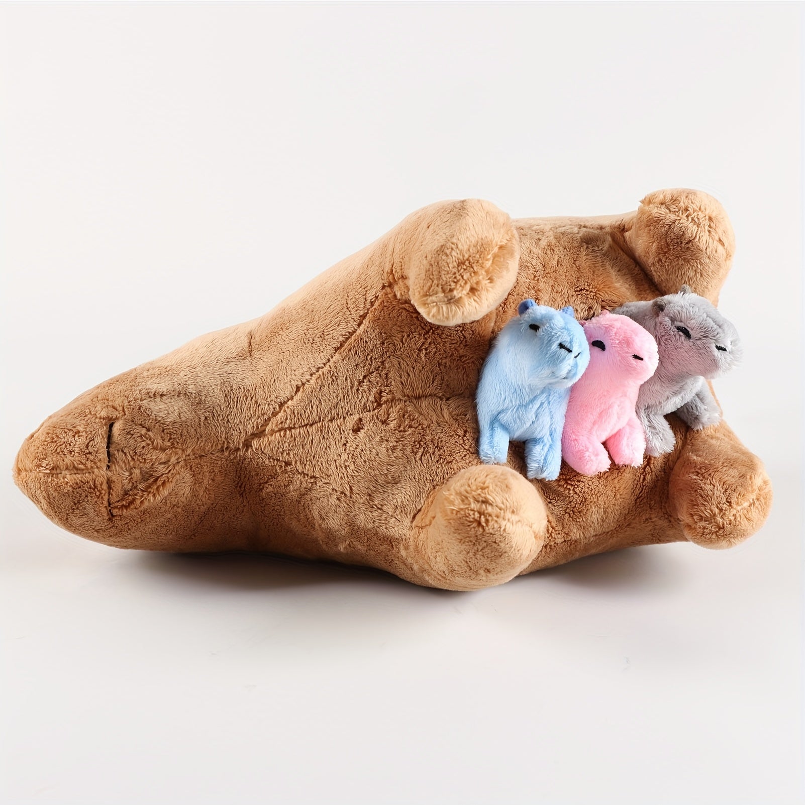 Kawaii Simulation Capybara Stuffed Animal-13.38'' Mommy Stuffed Capybara with 4 Mini Capybara Stuffed Animals Inside Zipper Tummy, Stuffed Simulation Capybara Toys for Kid Christmas