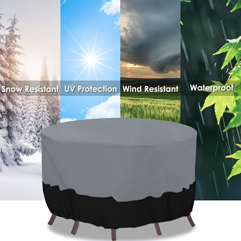1pc Circular Terrace Furniture Cover, 210D Oxford Cloth Waterproof Outdoor Furniture Cover, Terrace Dining Table Cover, Garden Round Table Cover