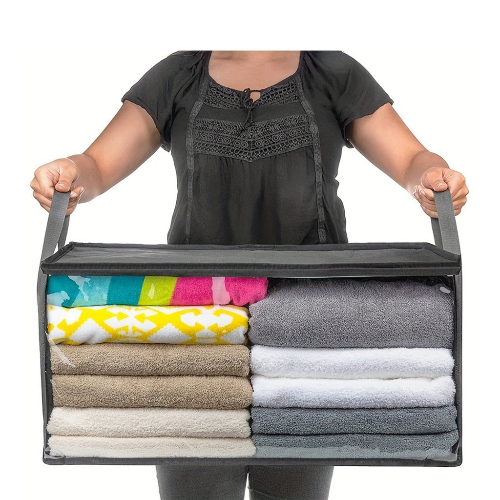 54L Storage 3-Pack Clothes Organizer Storage Bags Foldable Storage Box With Large Clear Window Sturdy Handles For Closet, Dorm, Pillows, Bedding, Clothes, Stuffed Toys, Blankets, Grey