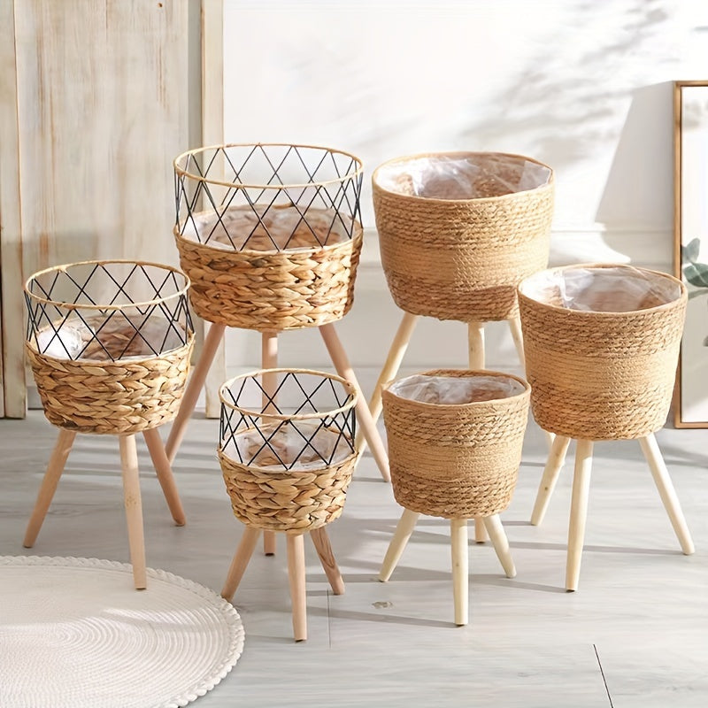 Set of 3 Seagrass Plant Baskets with Brackets - Round Indoor Flower Pot Covers, Classic Style Garden & Lawn Care Essentials