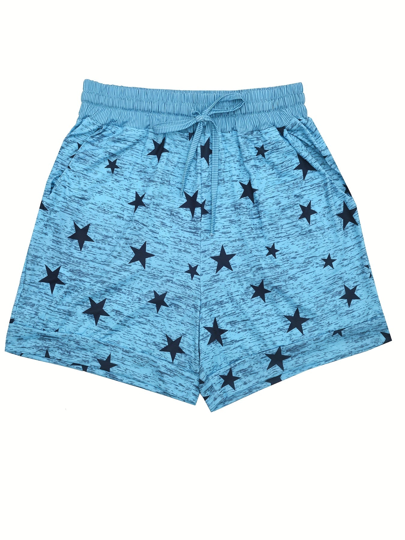 Plus Size Casual Leggings, Women's Plus Star Print Elastic Drawstring Medium Stretch Sports Shorts