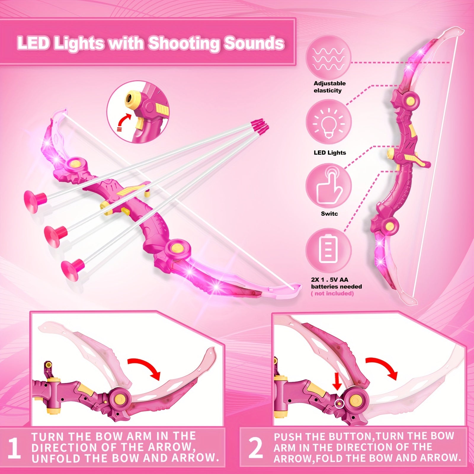 Bow And Arrow Toys With LED Flash Lights For Girls 5 6 7 8 9 10 Year Old, Archery Set Indoor Outdoor Activity With 10 Suction Cup Arrows, Quiver & Target, Birthday For Girls