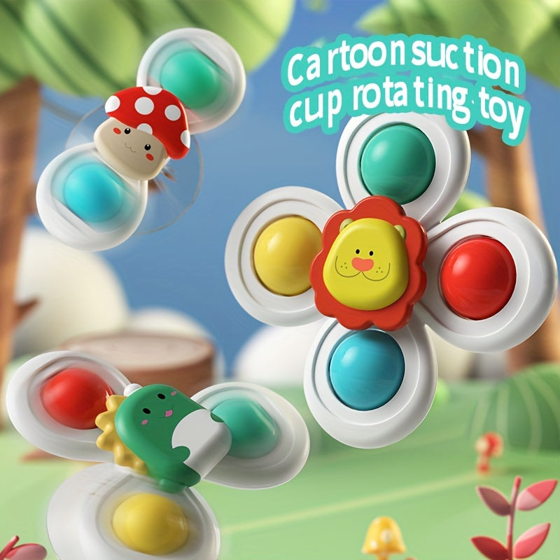 3pcs Kids' Cartoon Animal Suction Cup Spinning Toys Set - Relax, Music & Educational Bath Shower Play, Perfect for Bathtubs, Glass Surfaces & Car Windows - Ideal Gift for Boys & Girls