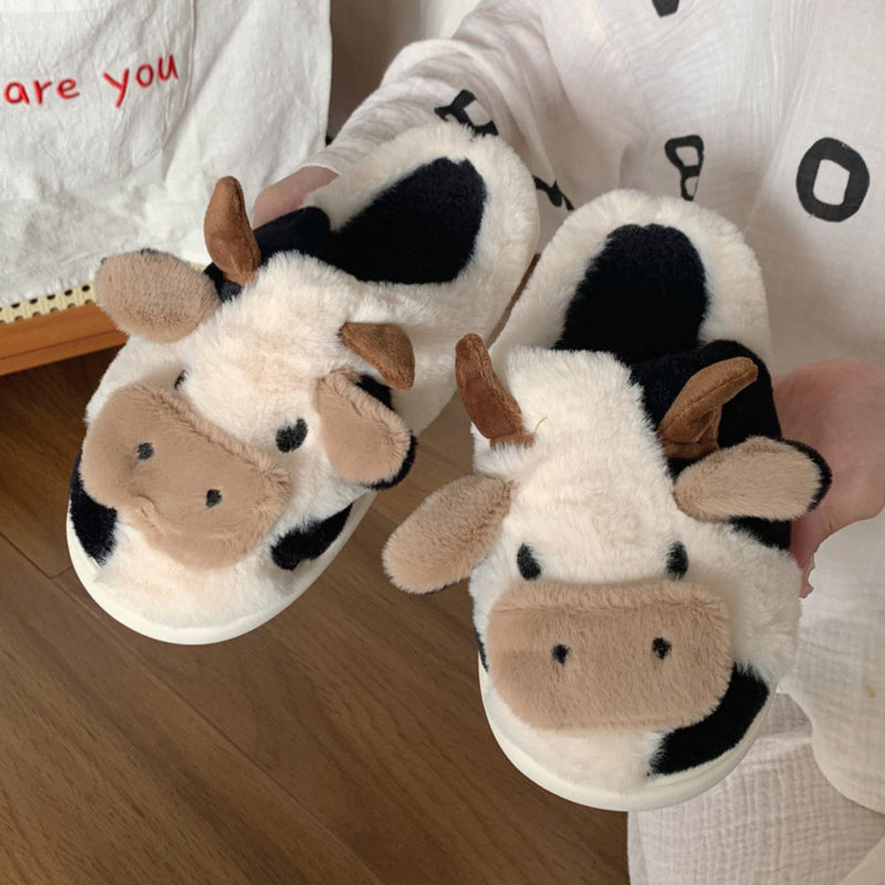 Women'S & Men'S Fuzzy Cow Slippers - Plush Winter Indoor House Shoes with & Cow Print,