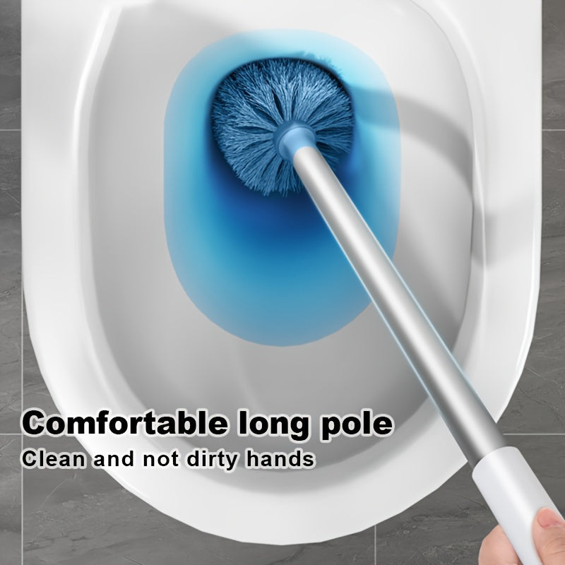 1 Set, Toilet Brush With Holder Set, Wall Mounted Long Handle Toilet Cleaning Brush With Holder, Flexible Toilet Bowl Cleaning Brush, No Dead Corner, Bathroom Cleaning Brush, Cleaning Supplies, Cleaning Tool, Back To School S