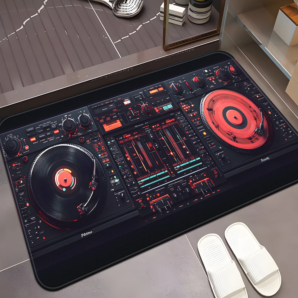1pc DJ Mixer Equipment Pattern Door Mat - 700gsm Heavy-Duty Non-Slip Microfiber Absorbent Machine Washable Polyester Mat with DJ Mixing Board Design, Rectangle Shape For Bathroom, Bedroom, Living Room, Camping & Picnic Rugs,