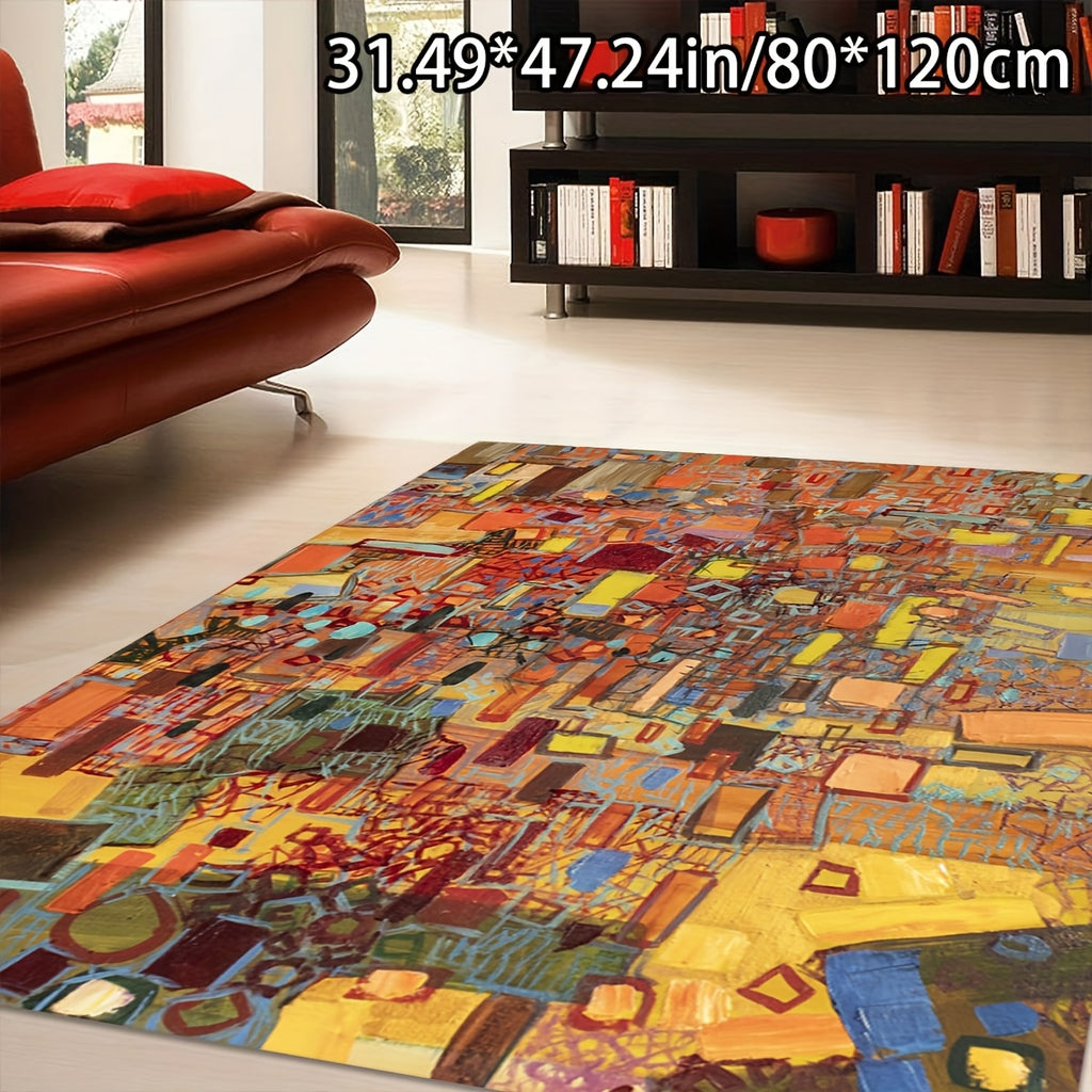 Open Velvet + Washed Cloth Bottom + About 1100g per Square Meter + Foldable 1pc Home Decoration European Style Geometric Art Painting Pattern Home Decor Mat Comfortable and Beautiful Versatile Decoration Style Living Room Mat