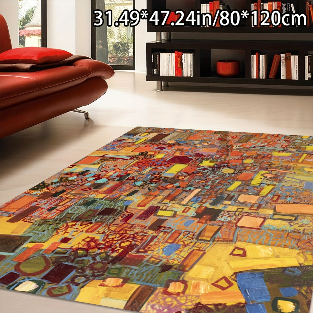 Open Velvet + Washed Cloth Bottom + About 1100g per Square Meter + Foldable 1pc Home Decoration European Style Geometric Art Painting Pattern Home Decor Mat Comfortable and Beautiful Versatile Decoration Style Living Room Mat