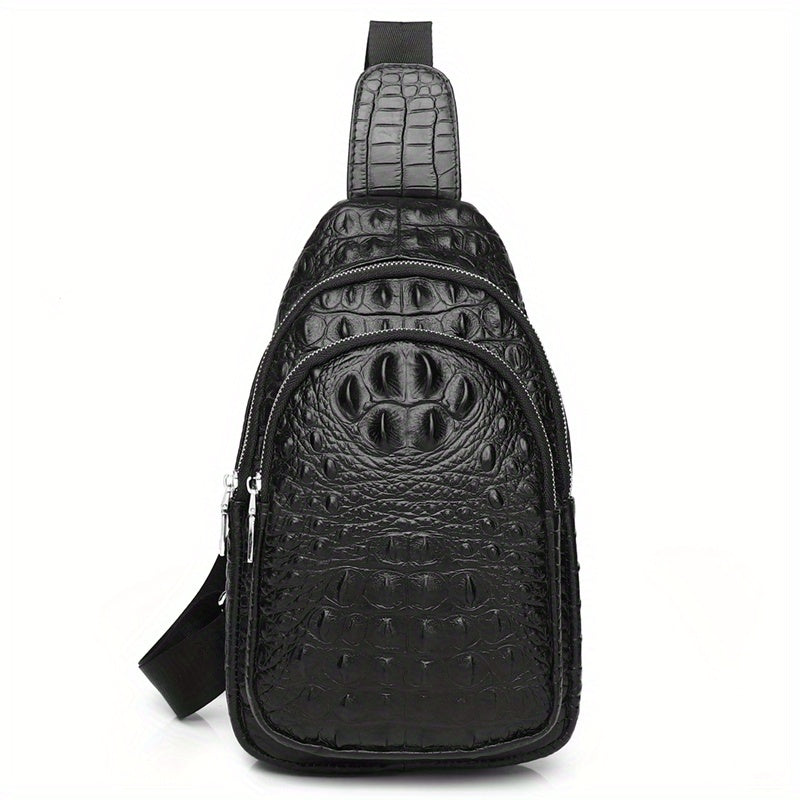 SCHLATUM Men and Women's Genuine Leather Crocodile Pattern Crossbody Bag - Large Capacity, Multifunctional for Travel, Sports & Camping