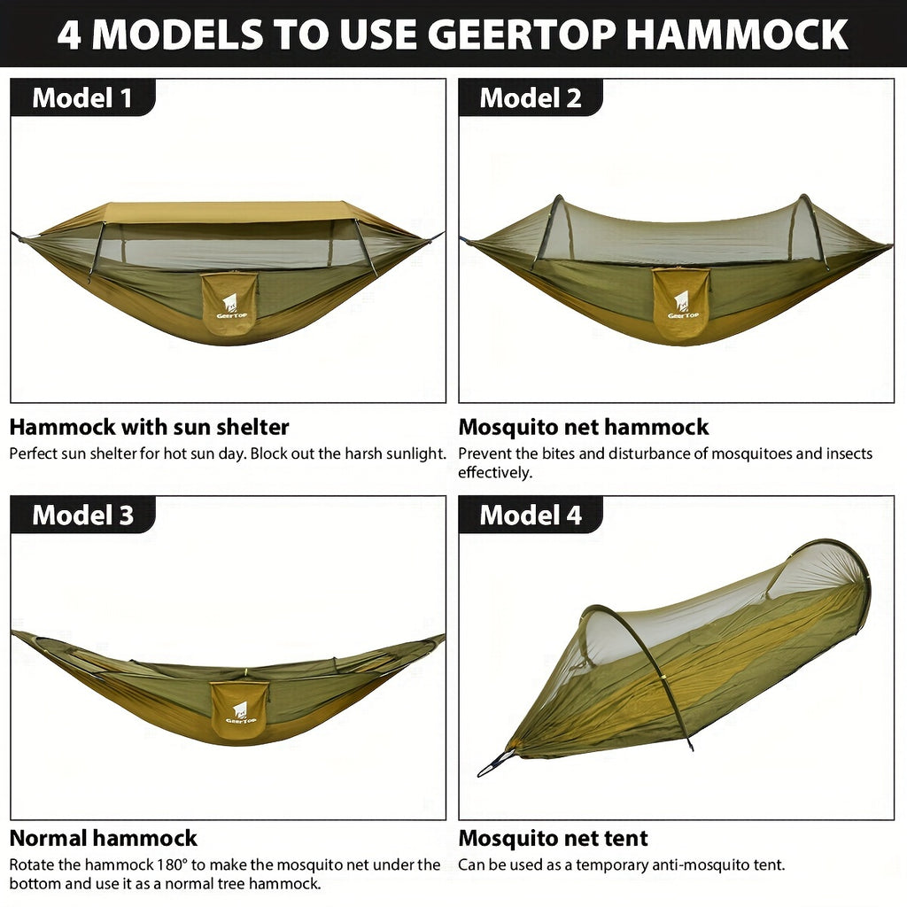 GEERTOP 3in 1 Outdoor Hammock with Mosquito Net Sun Shelter, Double Sleep Rest Camping Hammock for Backpacking Travel Garden Park