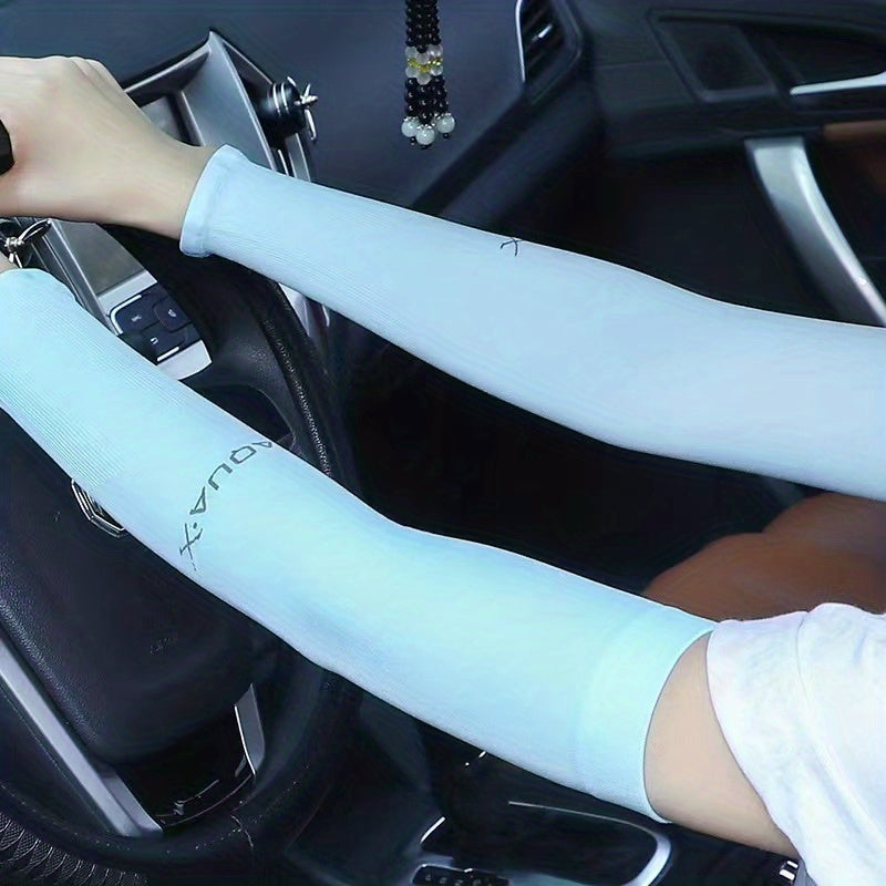 1pair Unisex Ice Silk Arm Sleeves For Summer, Outdoor Sports Sunscreen UV Protection Thin Long Gloves