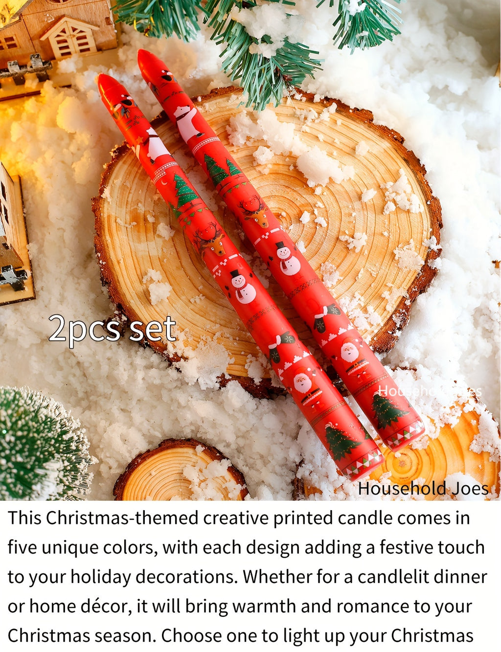 2pcs Christmas Themed Decorative Candles - 10-Inch Smokeless Single-Wick Candle Set with Santa, Snowman, Elk & Tree Patterns - Perfect for Dinner, Banquet, And Festive Ornaments