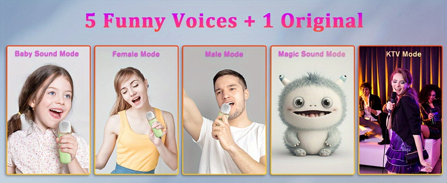 2 Wireless Microphone PRUNUS C20 Mini Karaoke Machine For Kids, Portable Wireless Speaker Retro Speaker Set With Enhanced Bass Stereo Sound For Home Party Birthday Toys For Girls Boys Gifts