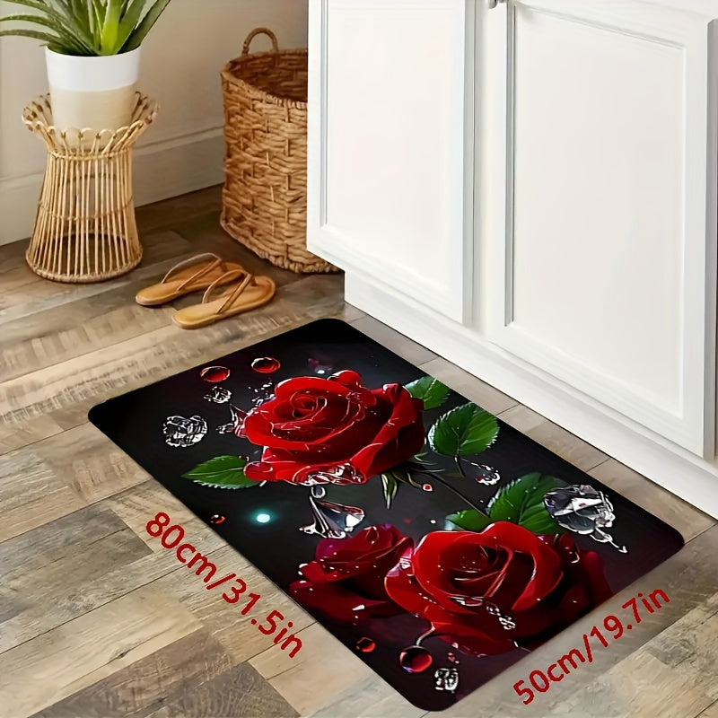 1pc Flannel 3D Printing Floor Mat Rug Floral Indoor Printed Carpet Non-slip Kitchen Living Room Bedroom Dining Room Rugs Home Decor