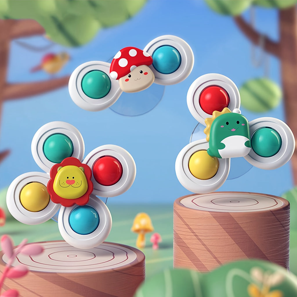 3pcs Kids' Cartoon Animal Suction Cup Spinning Toys Set - Relax, Music & Educational Bath Shower Play, Perfect for Bathtubs, Glass Surfaces & Car Windows - Ideal Gift for Boys & Girls