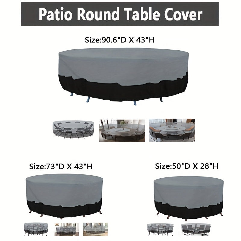 1pc Circular Terrace Furniture Cover, 210D Oxford Cloth Waterproof Outdoor Furniture Cover, Terrace Dining Table Cover, Garden Round Table Cover