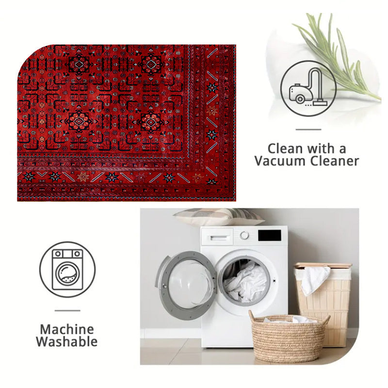 1pc Bohemian Pattern Velvet Mat, Polyester Fiber 100.00%, Machine Washable, Versatile for Living Room, Bedroom, Balcony, Indoor/Outdoor Use, Rugs for Living Room