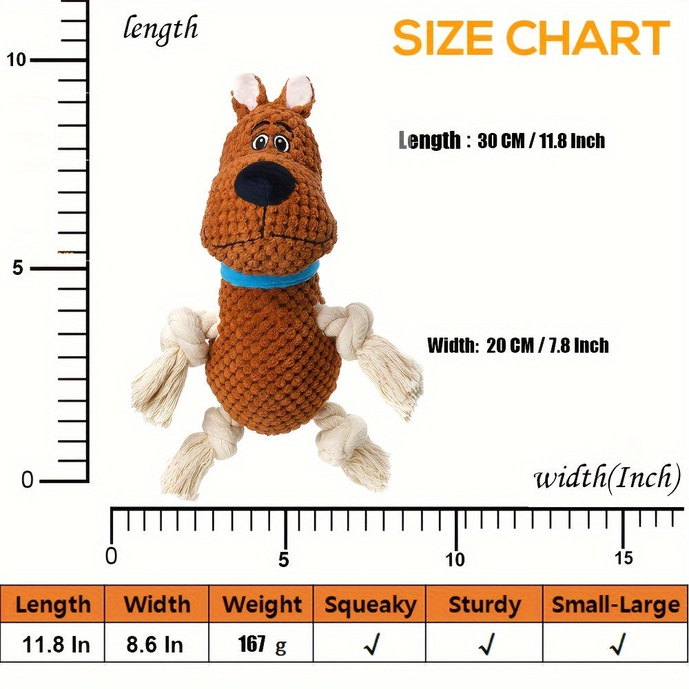 FunBite Squeak Toys - Interactive Tough Plush Rope Toys for Medium Large Aggressive Chewers, Stuffed with Crinkle Paper, Squeaky Dog Chew Toy for Outdoor Puppy Playtime