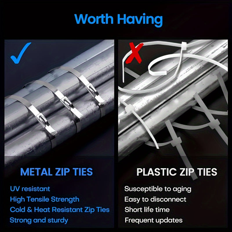 100-Pack 7.9 Inch Heavy Duty Stainless Steel Zip Ties -
