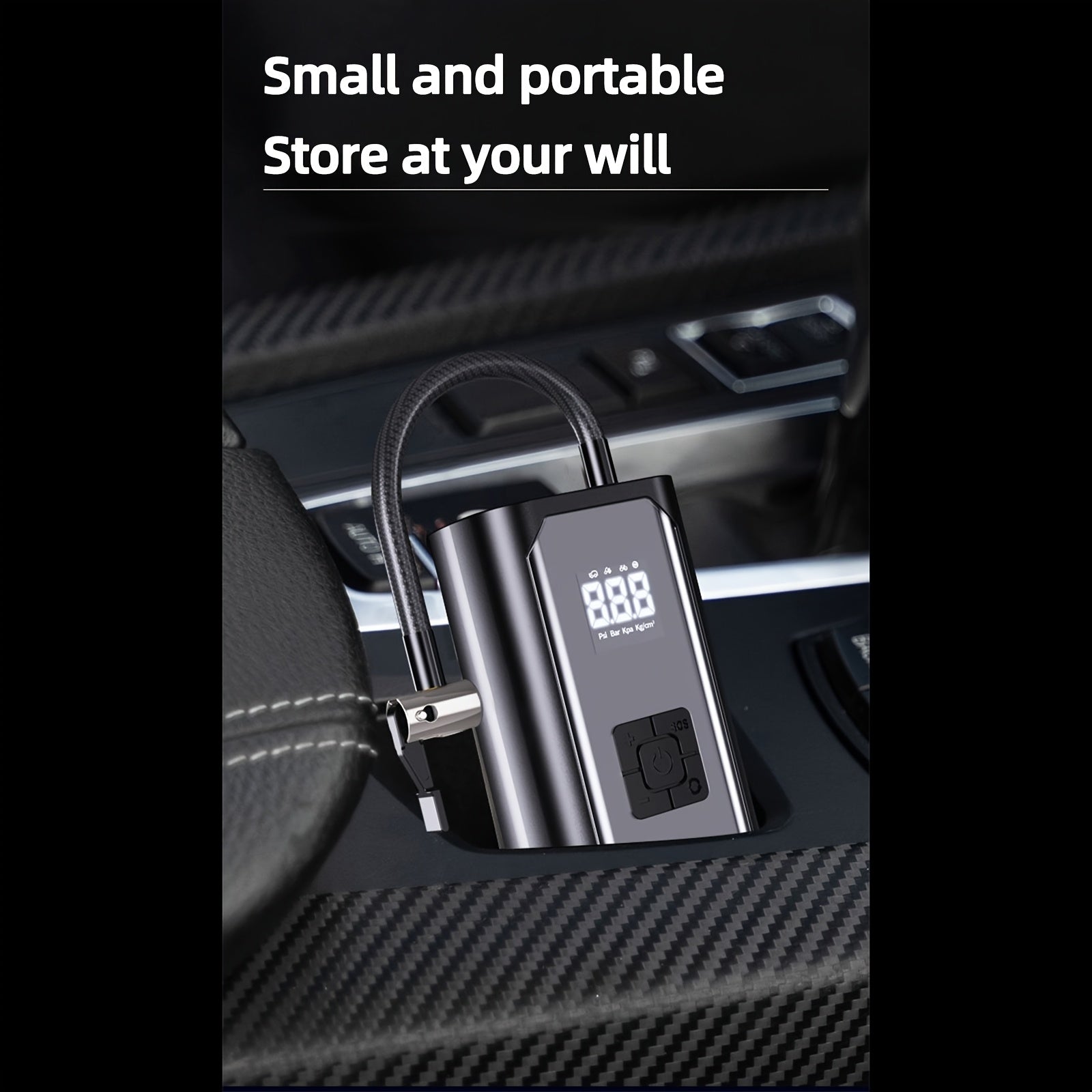 High-Power Portable Car Tire Inflator With Auto-Stop & LED Light - Fast, Convenient, Compact Automotive Air Compressor For Quick Inflation On The Go