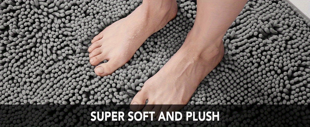 Bath Mat, Thick Soft Chenille Bath Rugs, Quick Dry Absorbent Machine Wash Bathroom Rugs, Non-Slip Rubber Backing Durable Rugs For Bathtubs, Shower Floor, Under The Sink
