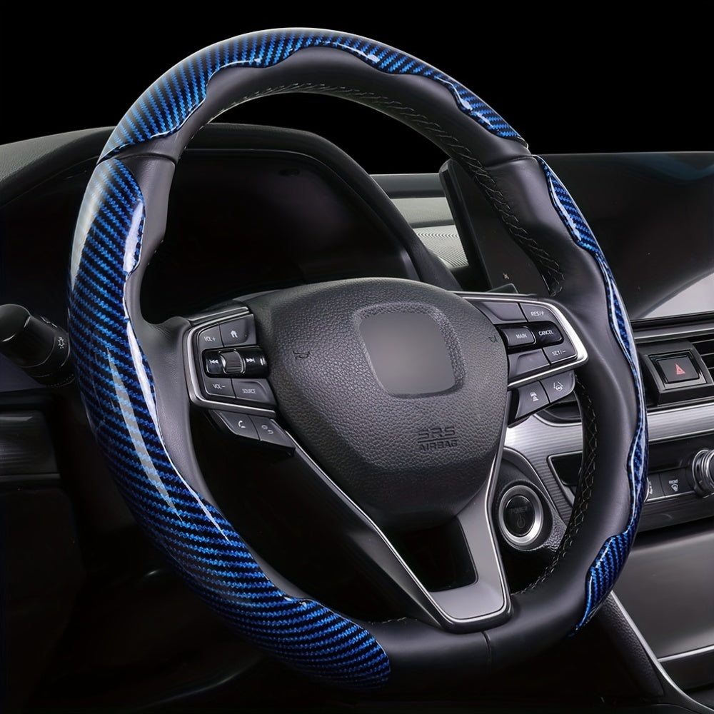 3Pcs Universal Carbon Fiber Style Steering Wheel Covers, High-Grip ABS Resin, Snap-On Design, No Inner Circle - Sleek Automotive Steering Wheel Protection
