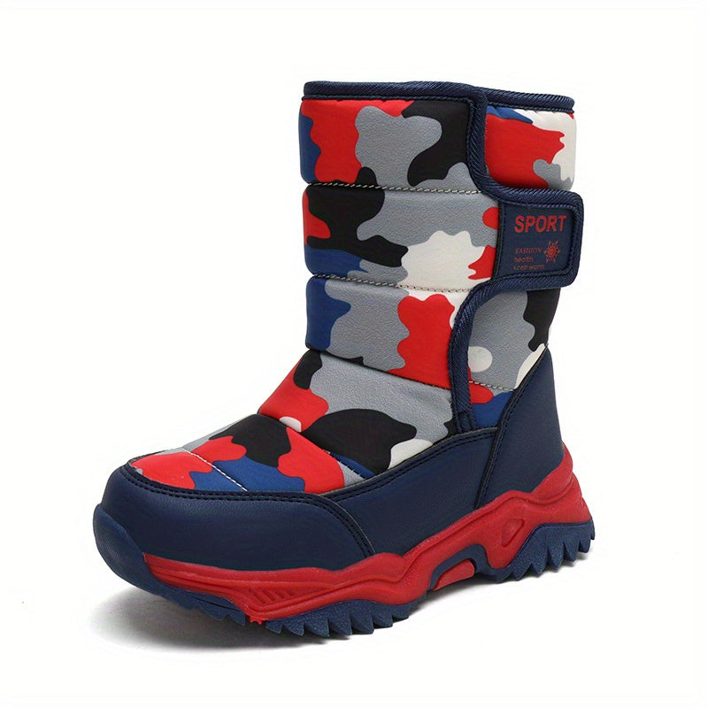[Boys' Winter Snow Boots] Winter Boys' Camouflage Snow Boots | High-Top Long-Lined Warm Casual Sports Boots with Cushioned EVA Insole and Durable Rubber Sole for Youngsters Outdoor Activities