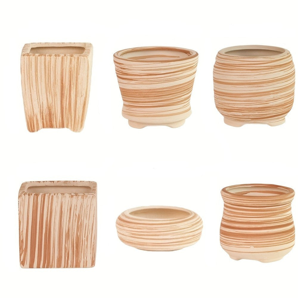 SUN-E 6pcs/Set Mini Plant Pots Pattern Succulent Plant Pot Cactus Pot Flower Pot Decorative Ceramic Planter for Home House Office Outdoor Garden Container Planter Perfect Gift Idea for Women with Drain Hole 2.5Inch/6.5cm (Pla