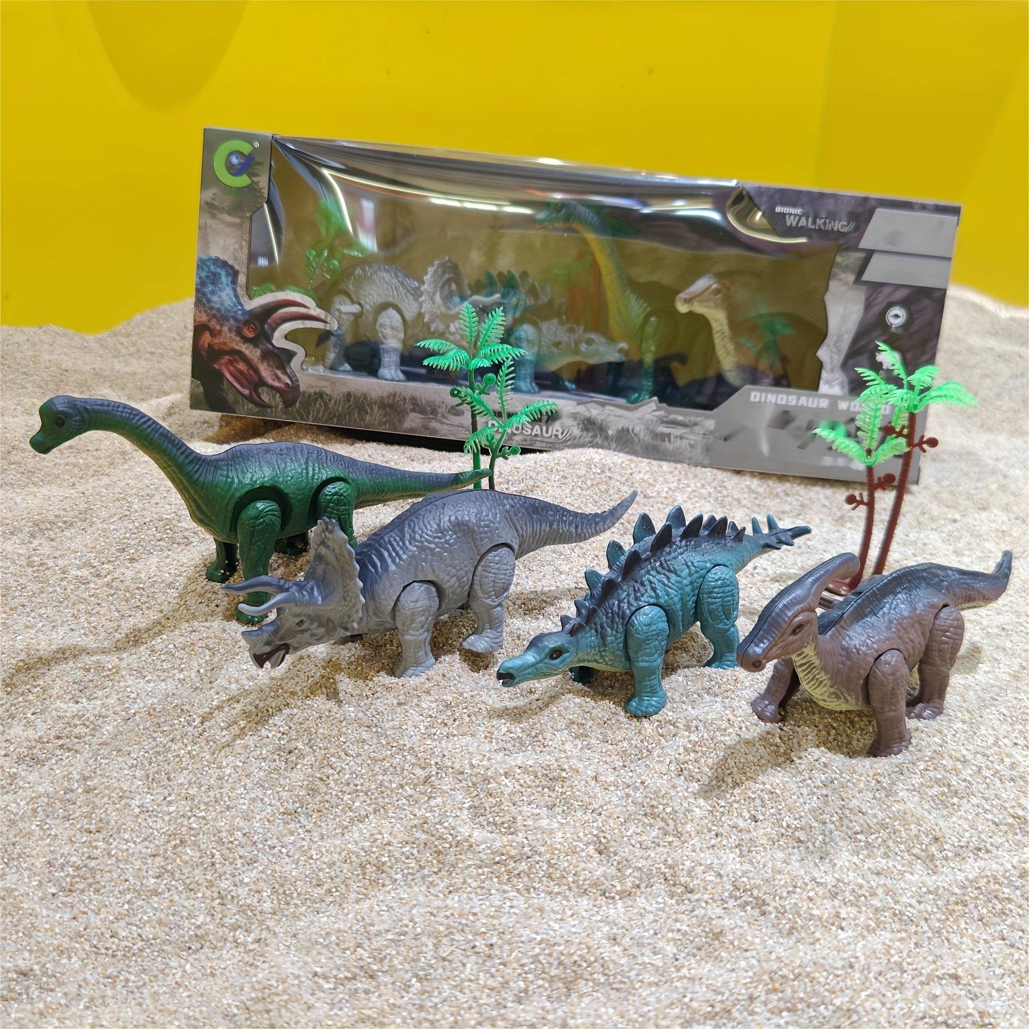 Battery-Free Walking Dinosaur Toys: 4-Pack Set with Triceratops, Stegosaurus, Brachiosaurus, and Tyrannosaurus Rex - Suitable for Ages 3-6