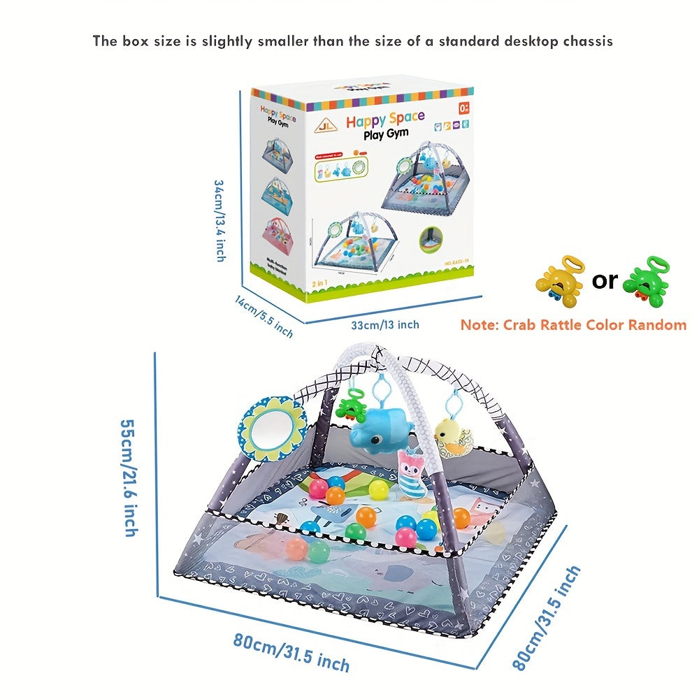 Youngsters Play Gym & Activity Mat Set - 5 Detachable Toys, 20 Ocean Balls, Tummy Time for Motor Skills & Sensory Development - Perfect Youngsters Gift, Soft Polyester, Gray