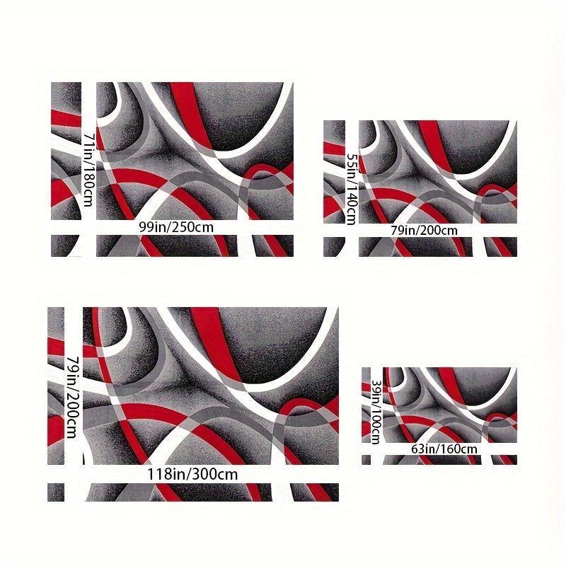 Luxurious Faux Cashmere Area Rug - Red & Gray Geometric Design, 1200Gsm, Non-Slip Cotton Backing, Perfect For Living Room, Bedroom, Kitchen, And More - Machine Washable, Stain Resistant, Low Pile Washable Area Rug Rugs For Be