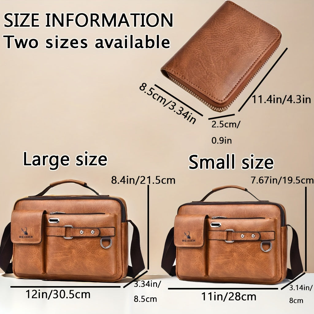 WEIXIER Men's Business Crossbody Bag with Adjustable Strap, Golden-Tone Hardware
